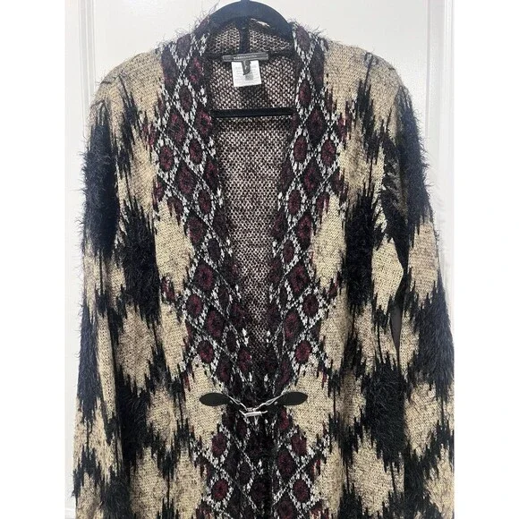 MAXSPORT BCBGMaxazaria Cardigan Sweater Open Front Long Black Tan Women Size Med - Picture 4 of 11